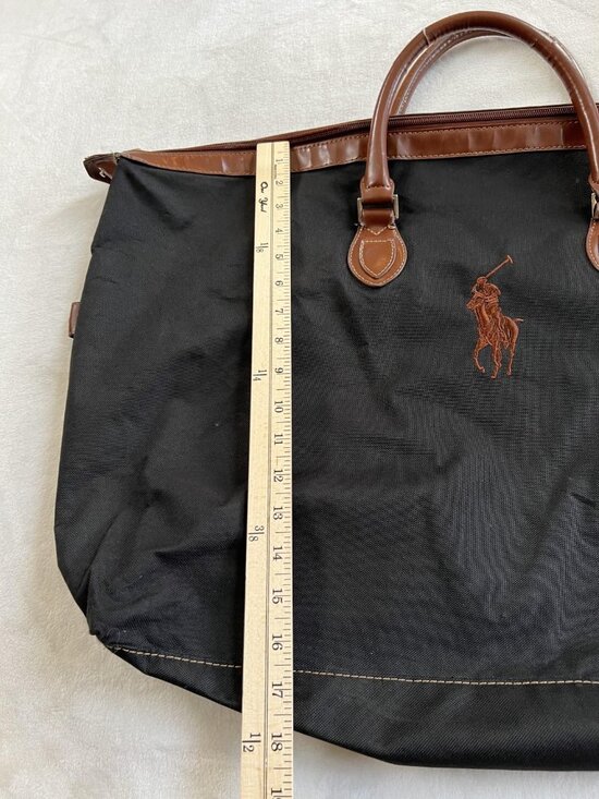 Ralph Lauren Polo Large Black Travel Duffel Bag Canvas Brown Faux Leather Trim - Picture 6 of 16